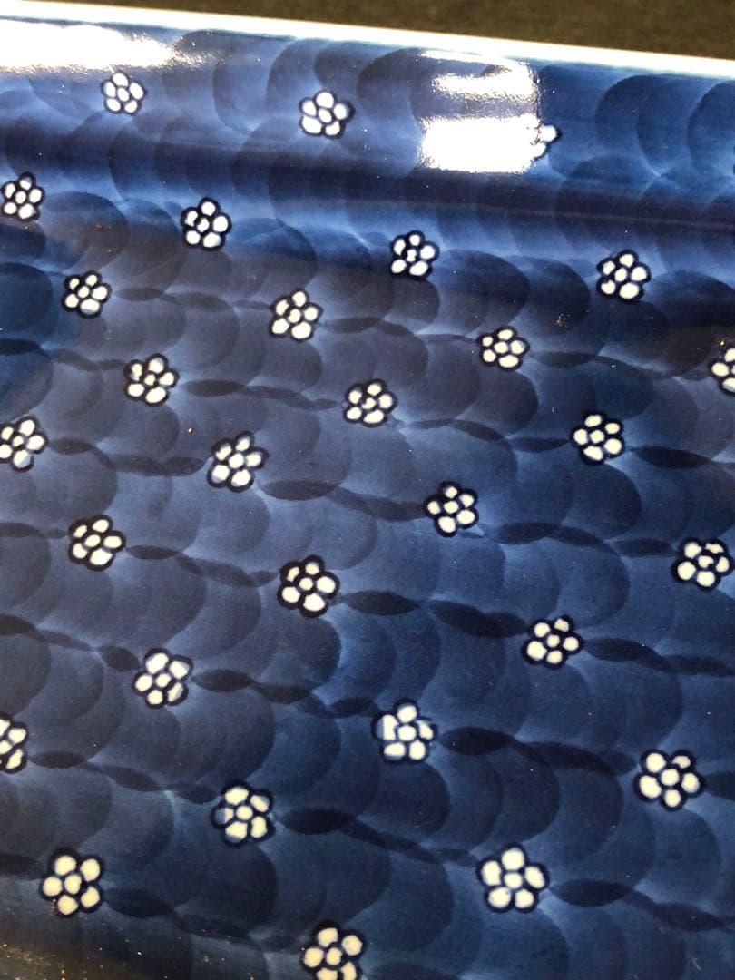 《レ》有田焼 源右衛門作 染付梅地紋 長方皿3客 共箱　251127お1