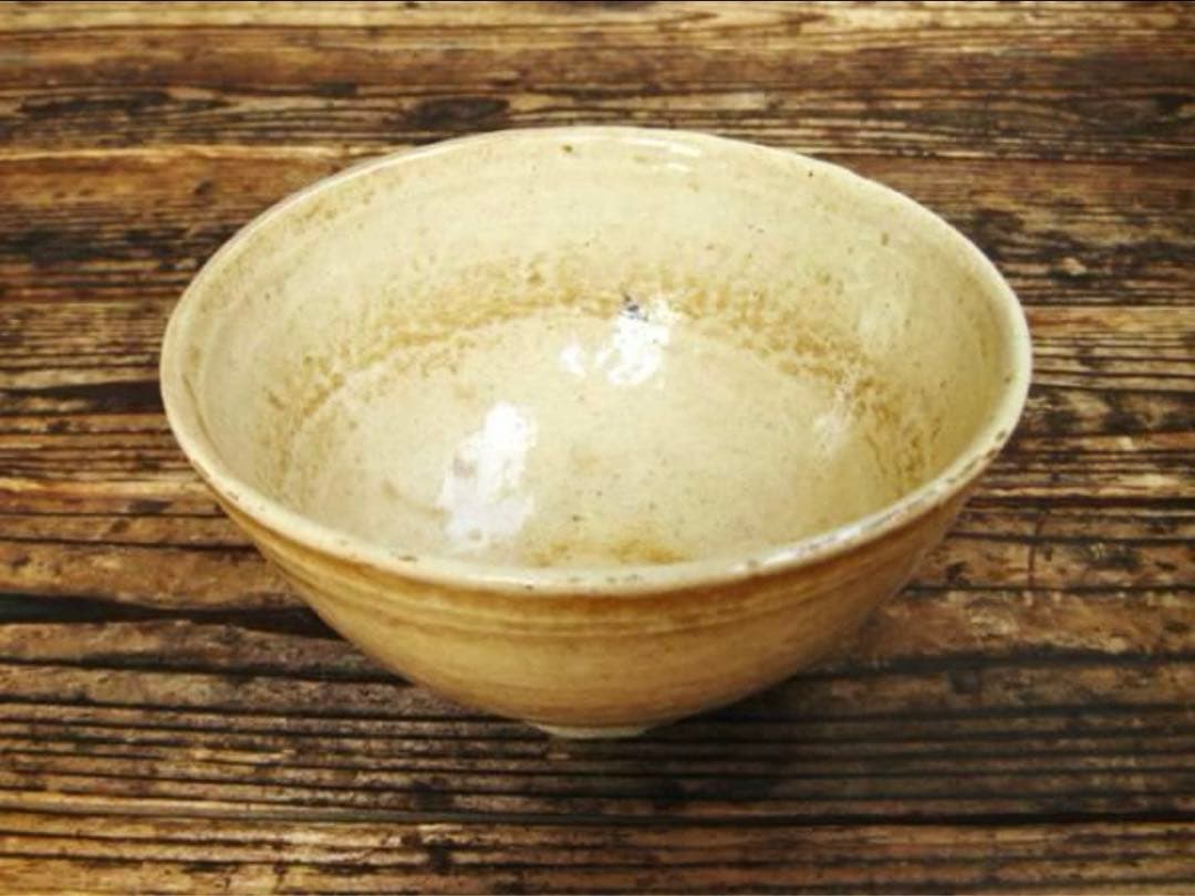 茶碗　坂田泥華　萩焼　茶道具　共箱付　中古　古物　黄色　黄土色　15.06.19