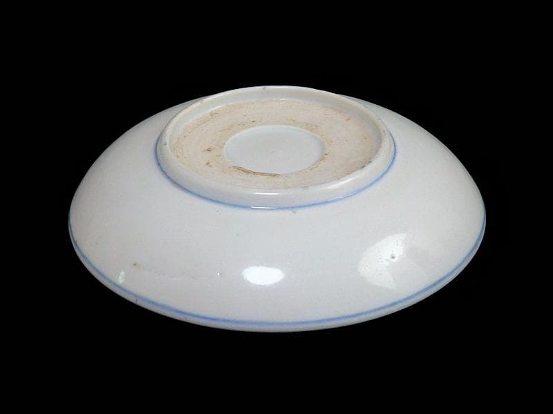 古伊万里　染付　丸に五瓜に唐花の図　家紋　４寸半皿　E90AS-CPb