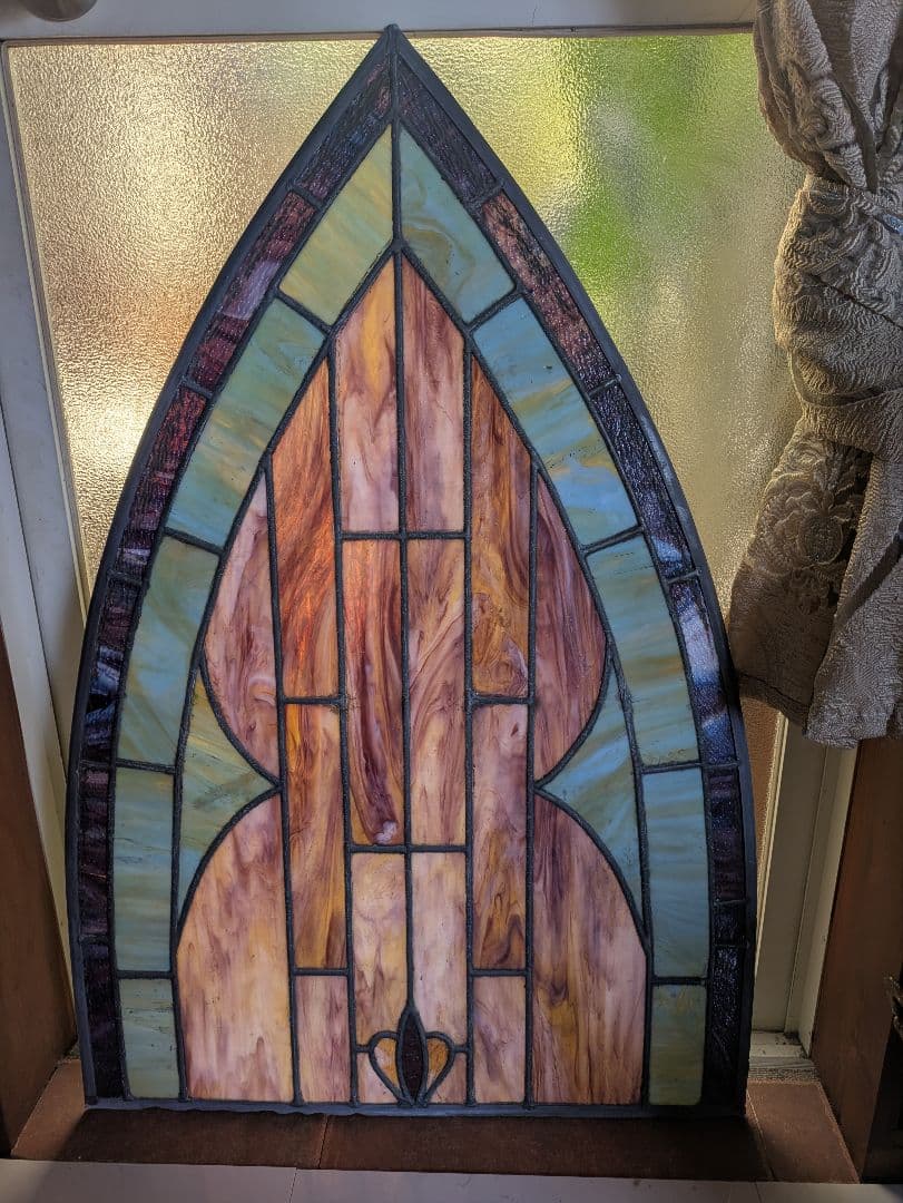 C　希少大型　優しい光と共に　優美なビンテージ　ステンドグラス　ディスプレ