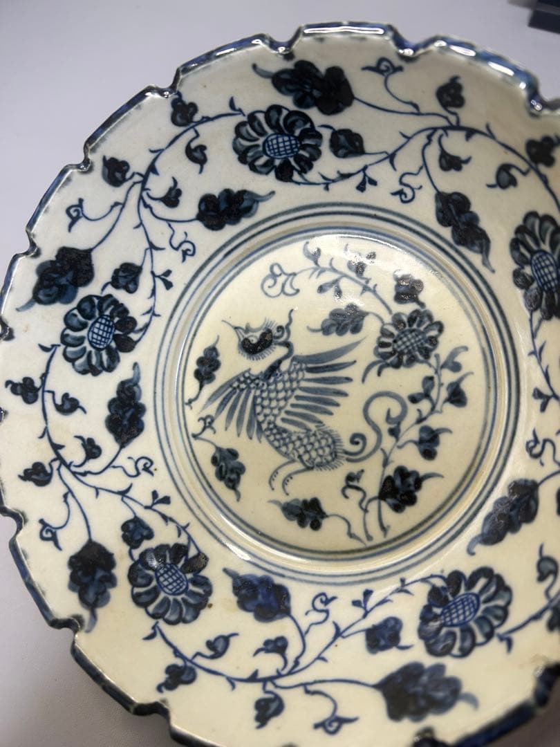 中国古陶器 青花磁器鳳紋 大明正德在銘　旧家蔵出し、古美術、縁起物、一点物ボウル