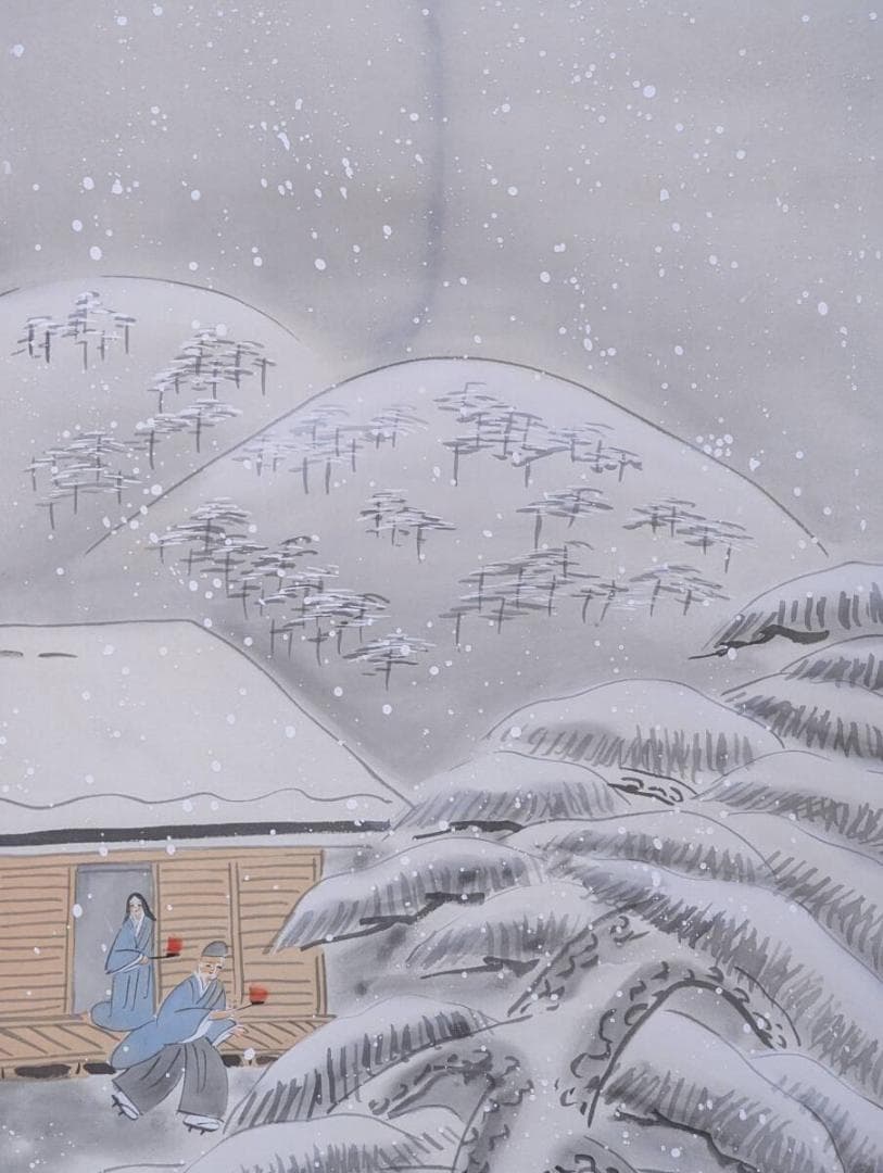 【真作】掛軸　親鸞聖人石枕図　塔多曽画　雪の峠に佇む信仰の一幅　S122