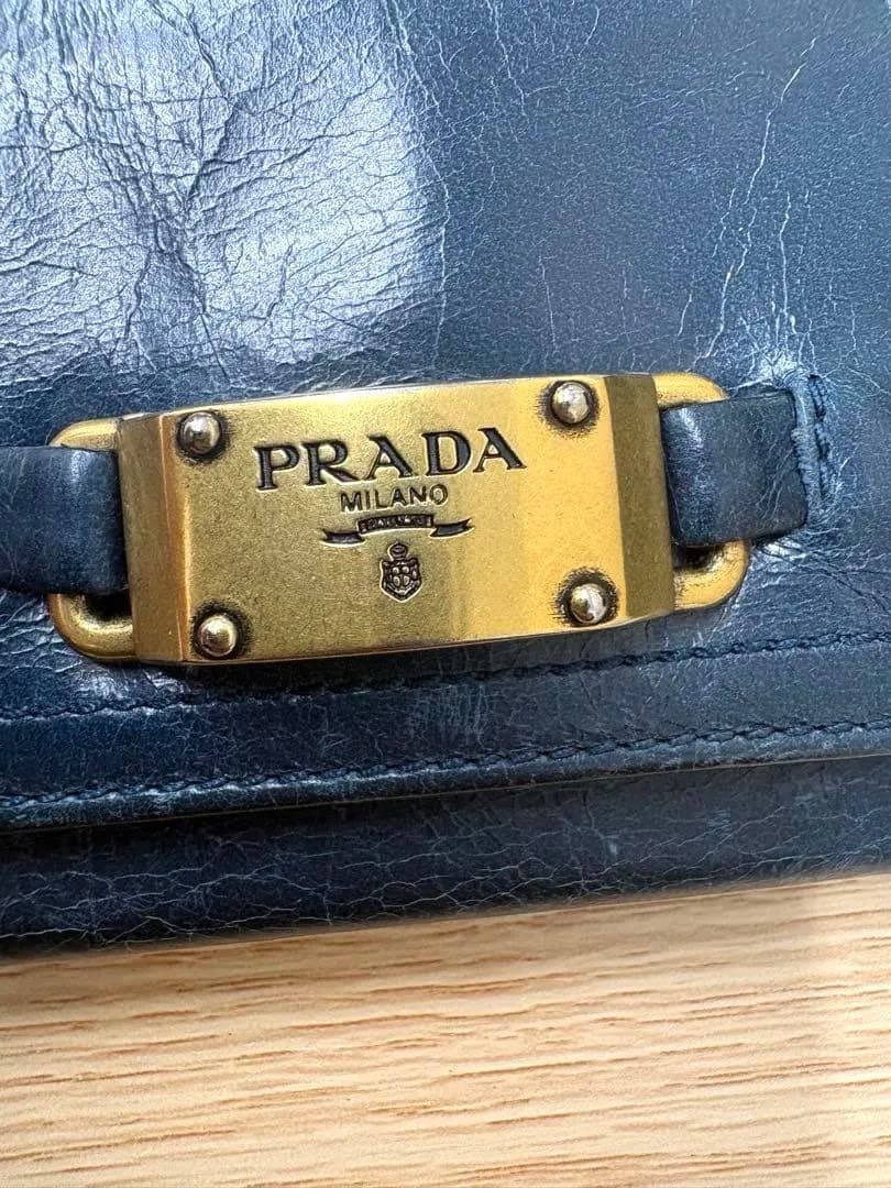PRADA プラダ 長財布 レザー ブルー 箱付き 正規品　ヴィンテージ