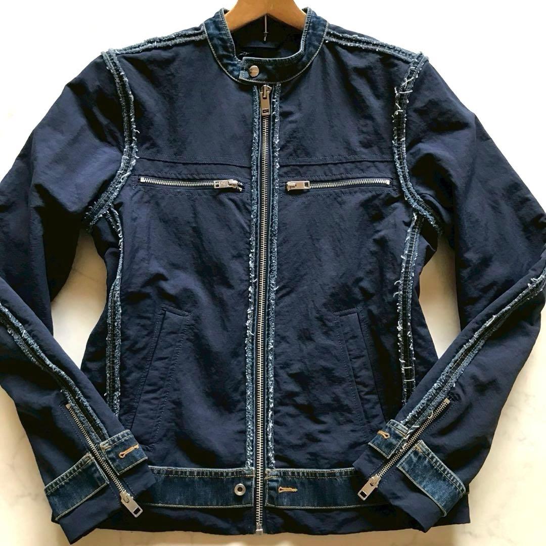 新品タグ付き/XL相当✨ディーゼル ライダース デニム切り替え 裏地ブルー 現行