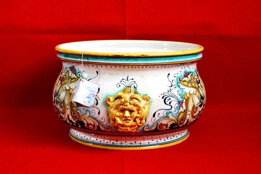 イタリア雑貨【デルータ　マヨルカ焼き　蓋付きセンターピース】