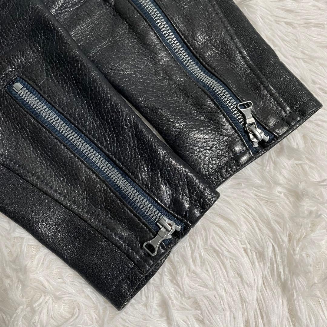 セヴシグ シングルライダースジャケット レザージャケット 裏地総柄