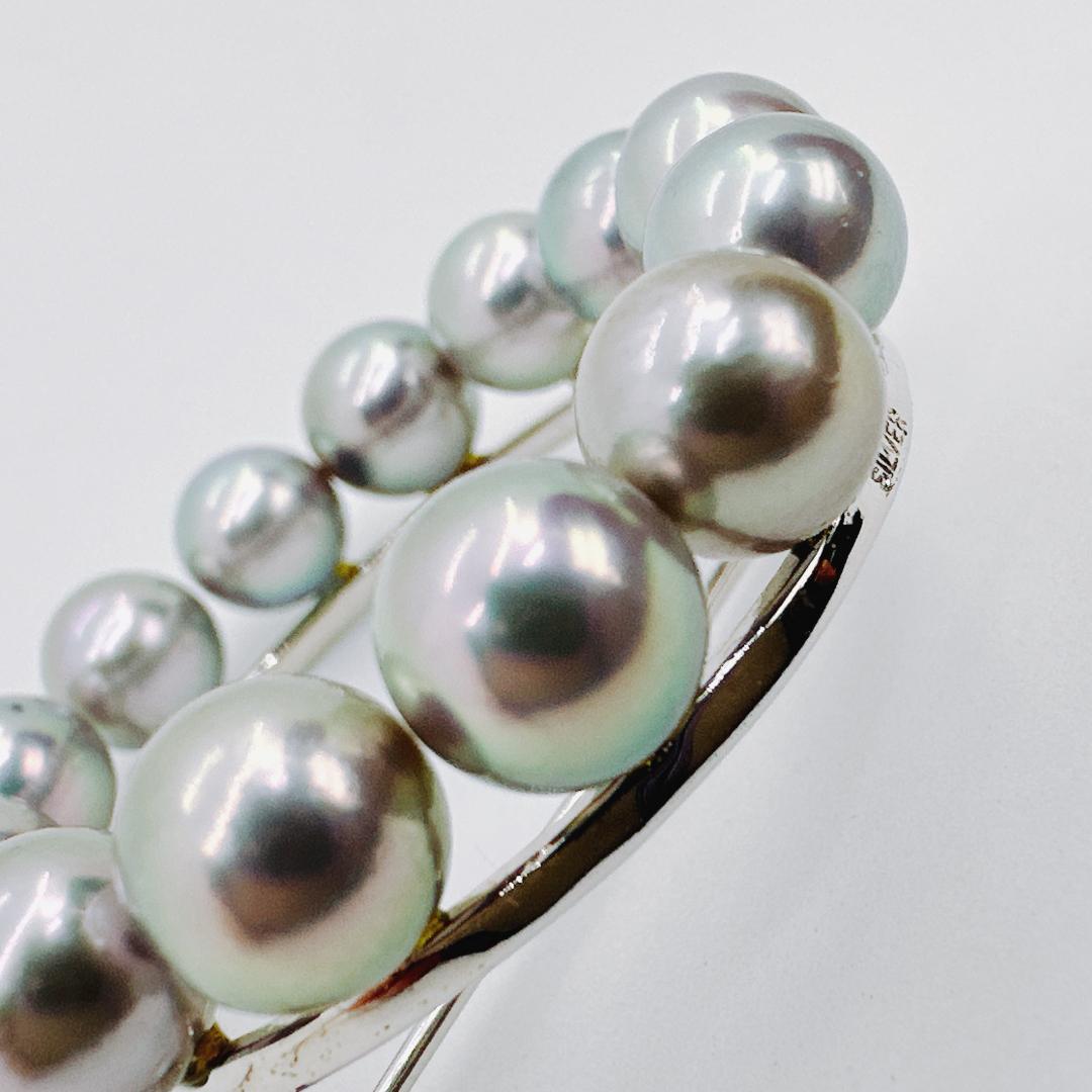 【変わった色のパールブローチ・無料匿名配送】シルバーパールサークルブローチ