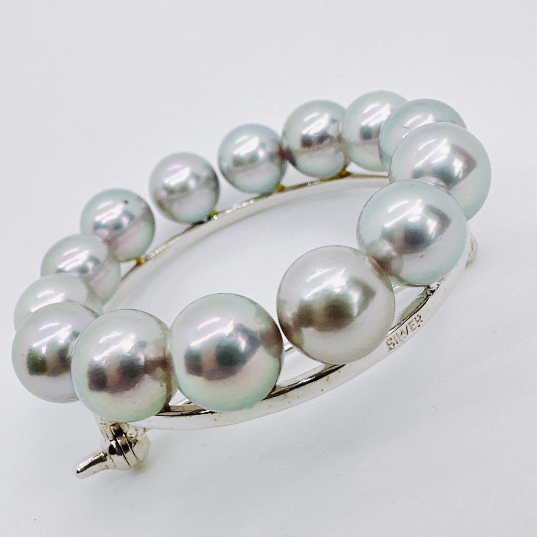 【変わった色のパールブローチ・無料匿名配送】シルバーパールサークルブローチ