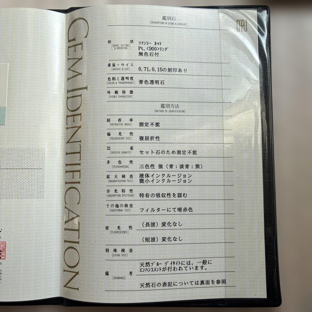 天然ブルーゾイサイト　プラチナリング