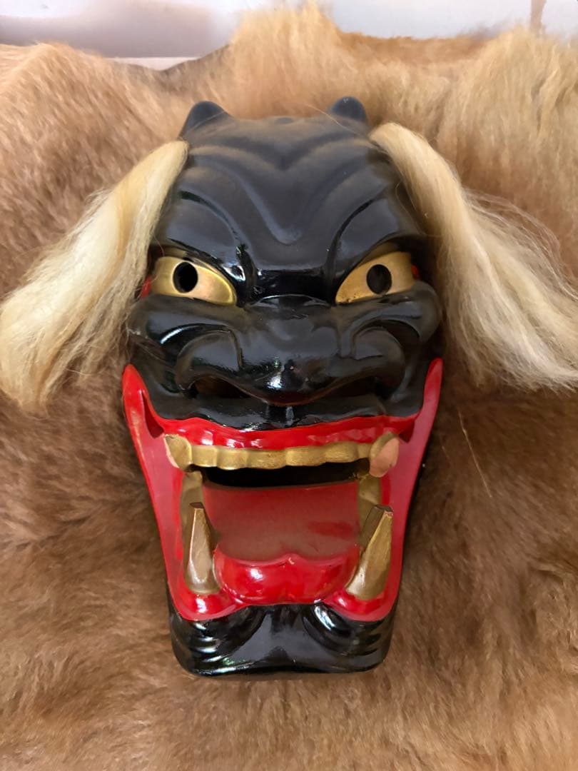 獣の顔 お面 鬼 能面　鬼面　ビンテージ　日本