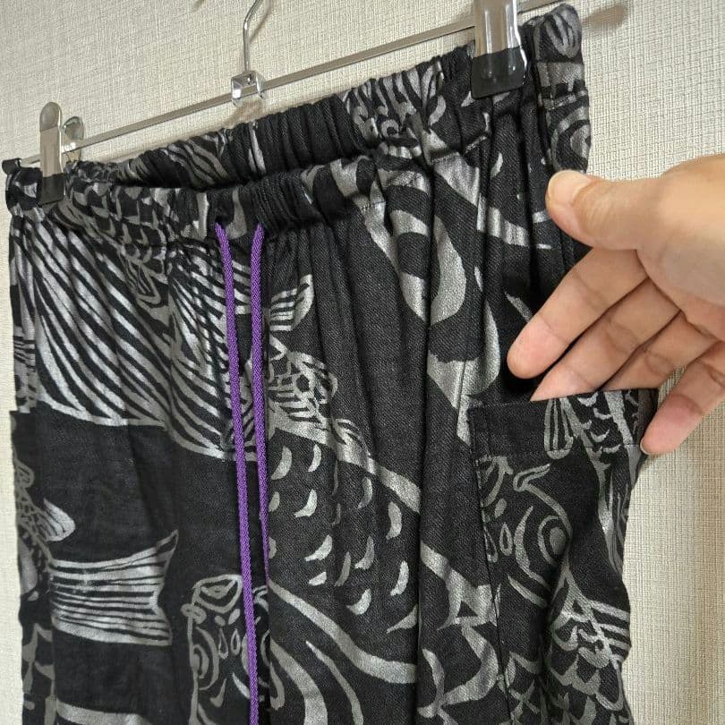 レア！SOUSOU ソウソウ 裁付えんゆう穿き 鯉 総柄 ブラック 和柄