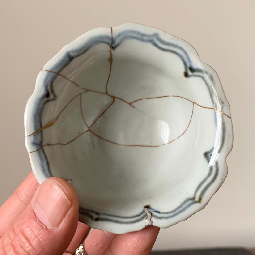 呉須 鉄釉 輪花 盃 伊万里 18世紀？古道具 古美術 アンティーク