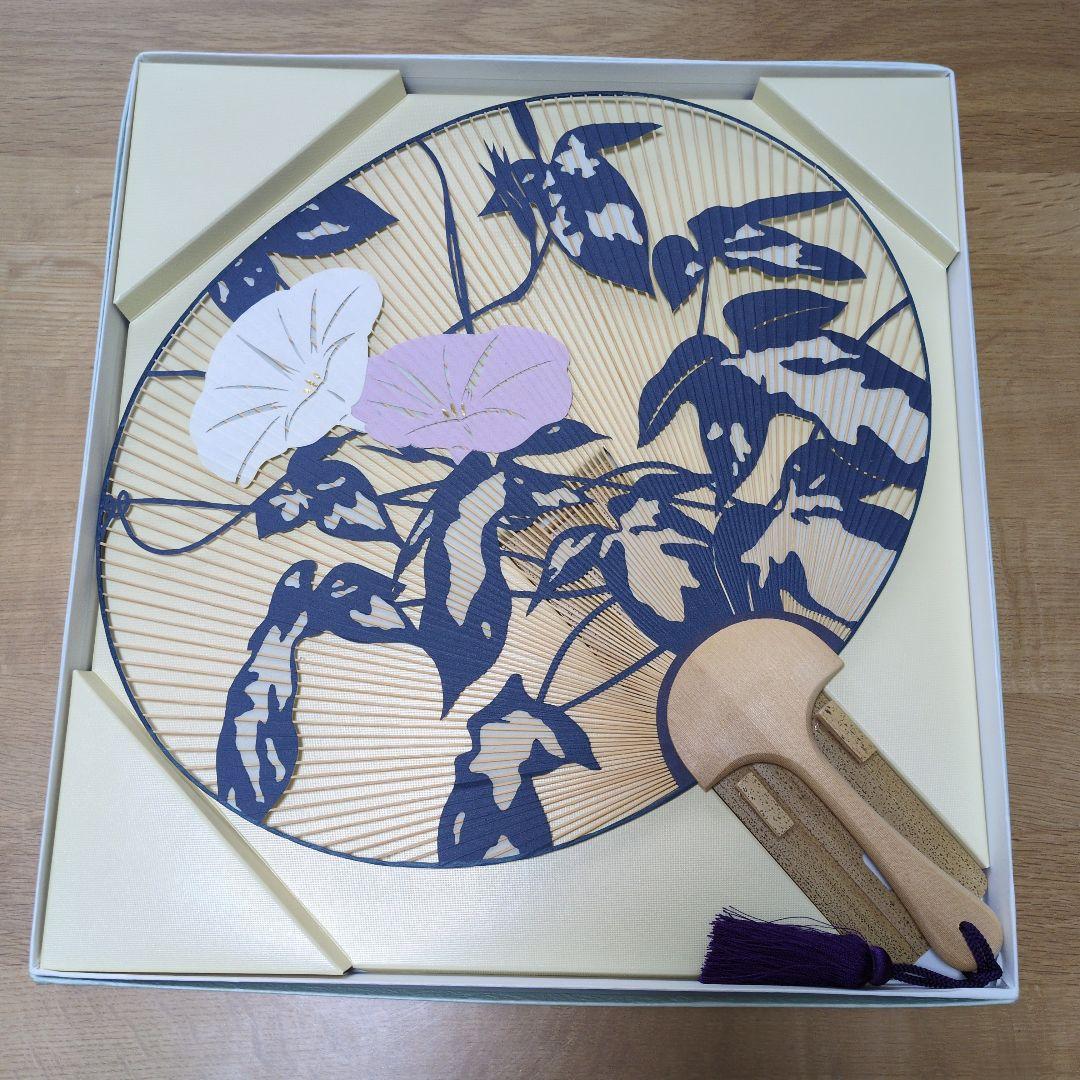 京うちわ　伝統工芸品　両面透かし朝顔柄・夏飾り　阿以波