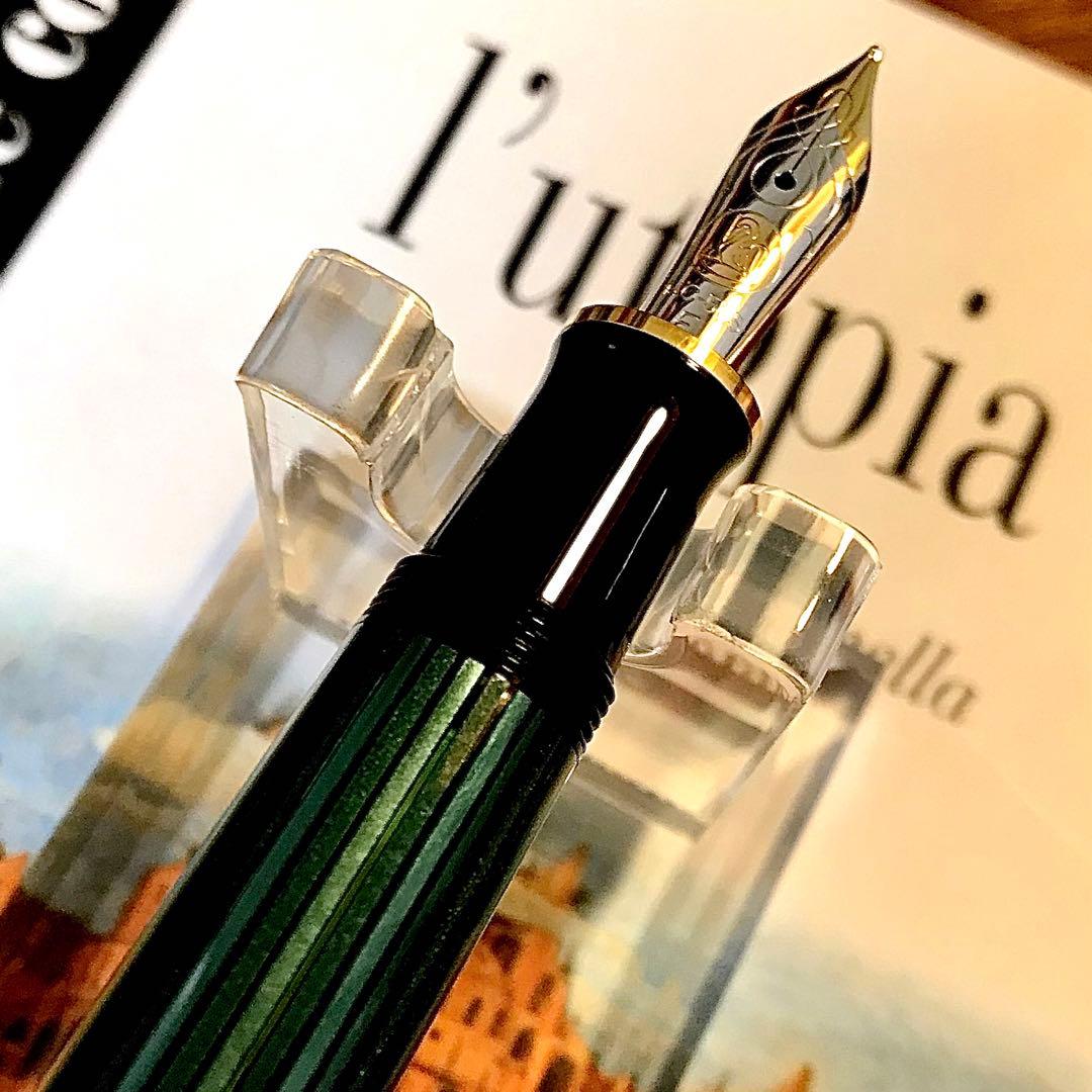 ☆ほぼ新品☆素晴らしいペリカン万年筆M600グリーン縞（Ｆ)☆書き味抜群