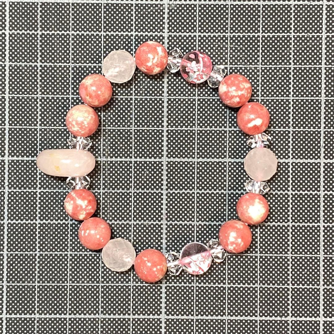 出雲國謹製勾玉使用 木花咲耶姫（枝桜）天然石ブレスレット内径約16cm