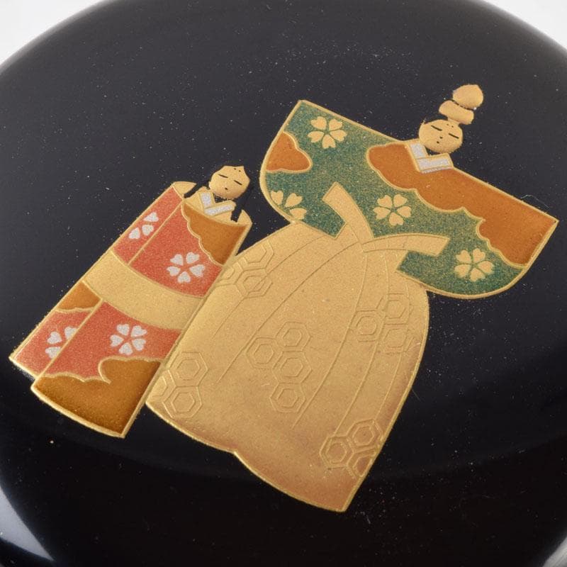 茶道具　加賀蒔絵師　和田寿峰作　立雛蒔絵　甲黒網目中棗　共箱　V　8993