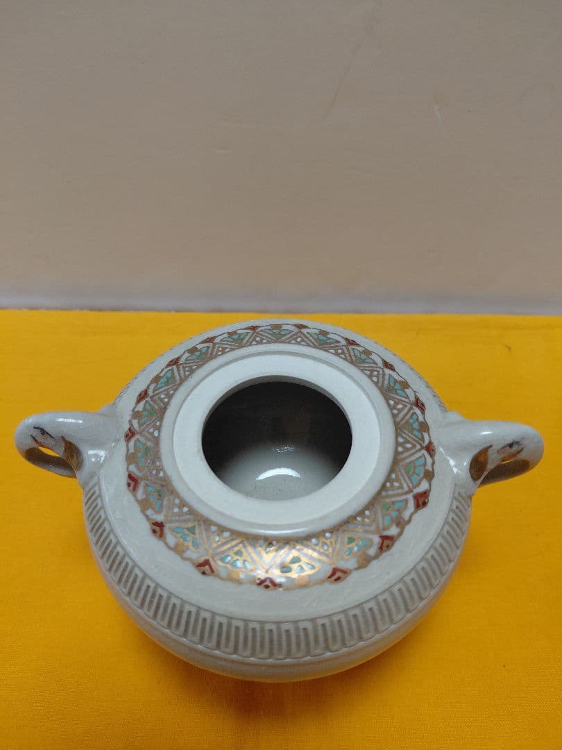 白薩摩焼　香炉　三足　透かし彫　玉陶山　仁楓作