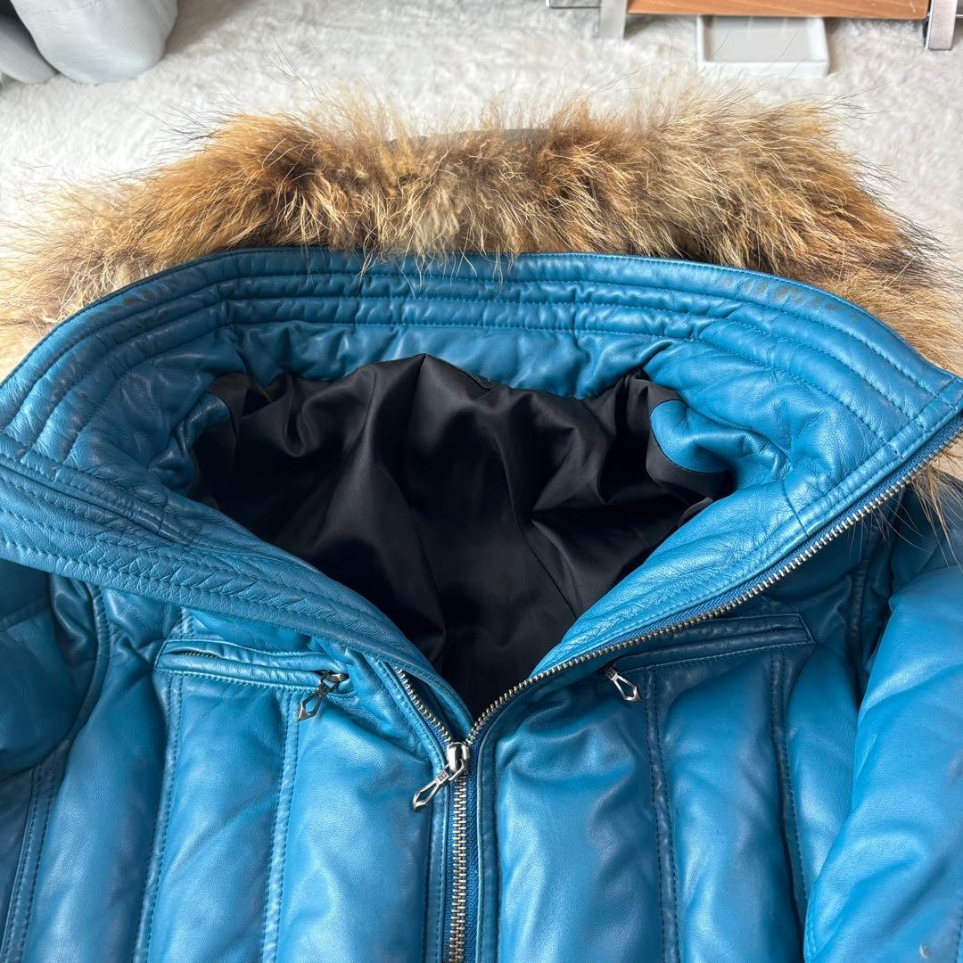 高級 大きいサイズ 3L HARUF ラムレザー ダウンジャケット ライダース