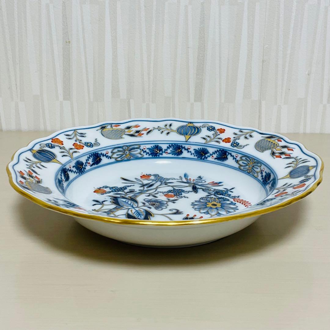 Meissen マイセン カラーオニオン 朱金 プレート 直径 約23.5cm