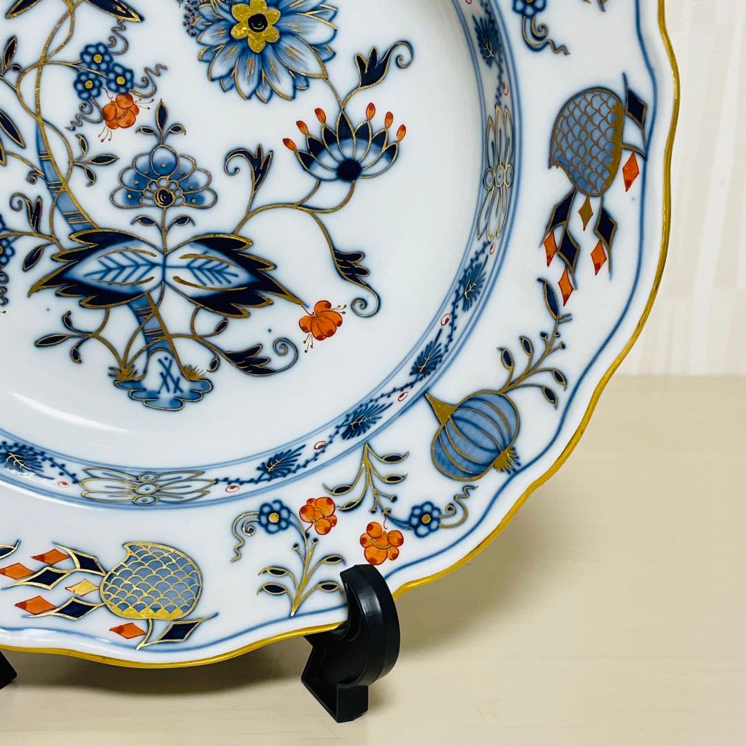Meissen マイセン カラーオニオン 朱金 プレート 直径 約23.5cm