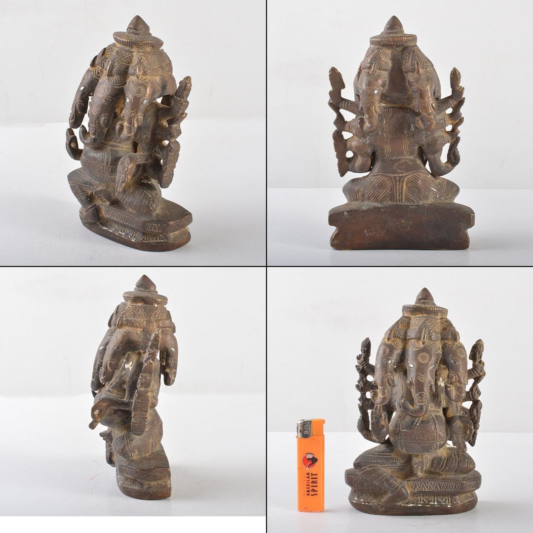 仏教美術　古銅　インド神　５面ガネーシャ象神　置物　M　R5207