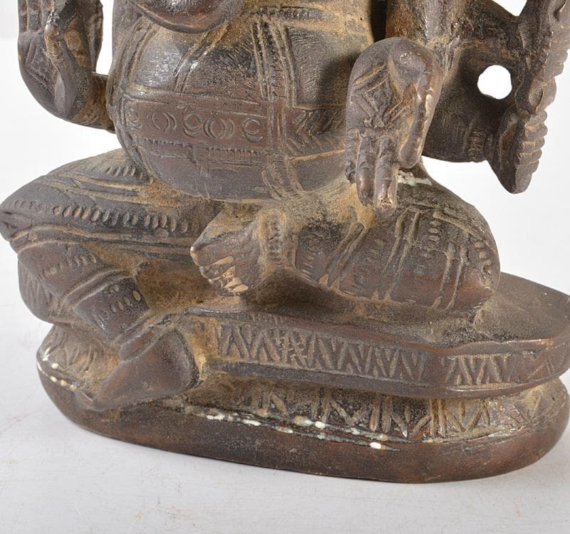 仏教美術　古銅　インド神　５面ガネーシャ象神　置物　M　R5207