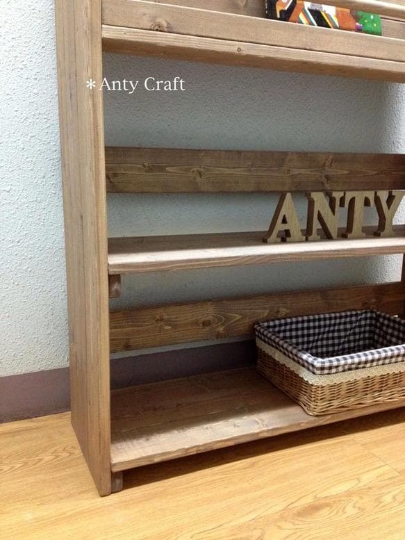 アンティーク風絵本棚（面出し3段+棚2段）幅87cm UN/UN 完成品