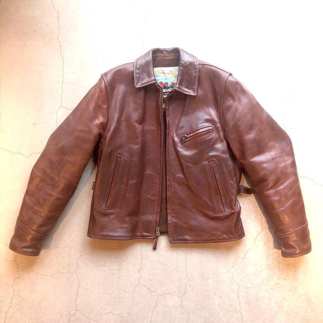 エアロレザー　ハーフベルト　シングルライダースジャケット 34 ブラウン