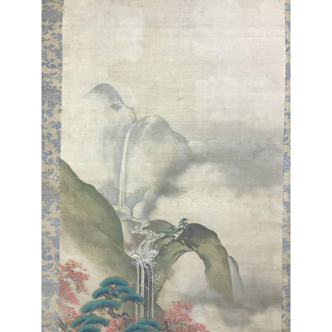 真作/狩野美信/春秋山水図/桜図/紅葉図/二幅対/掛軸☆宝船☆AK-308