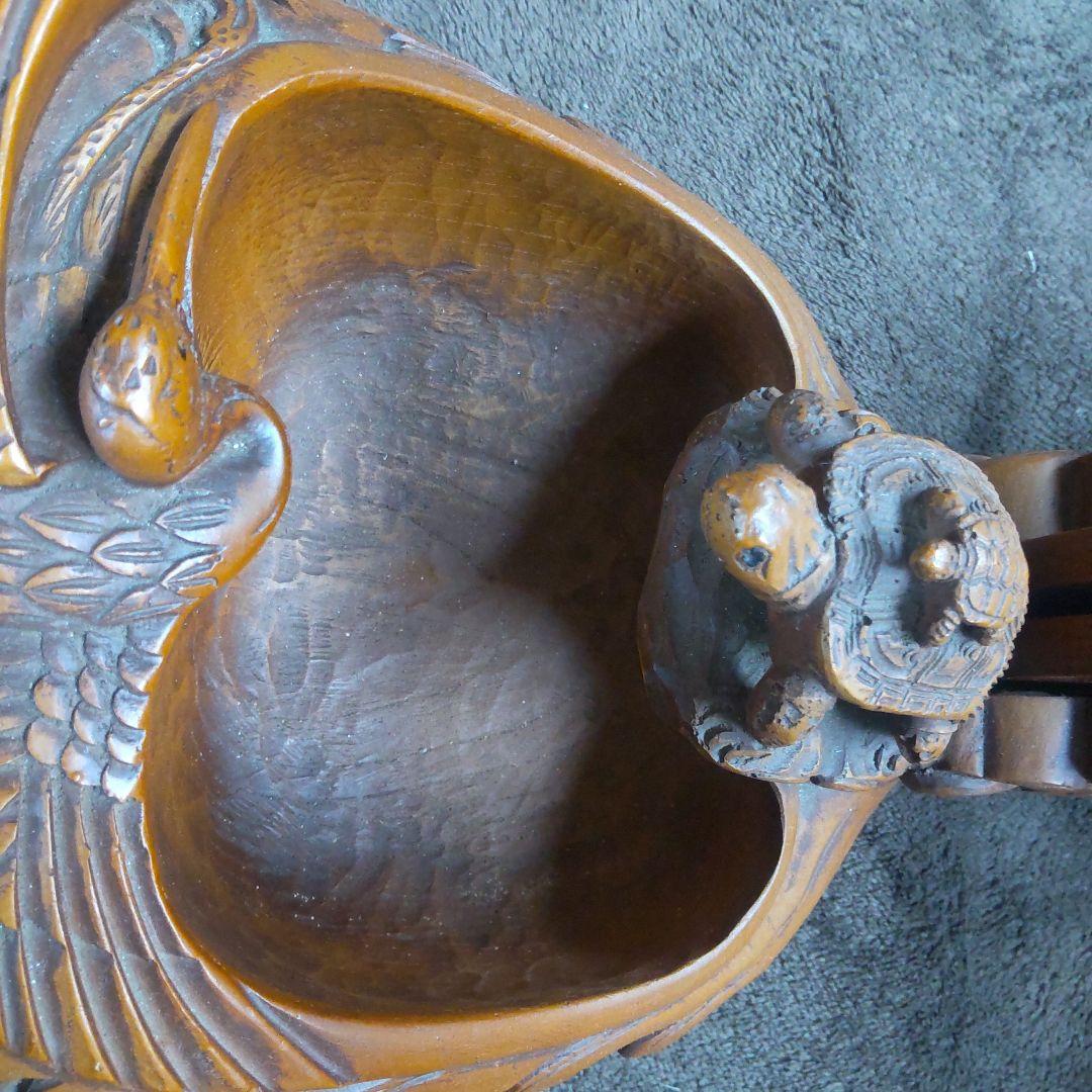 木製鶴亀彫刻オブジェ