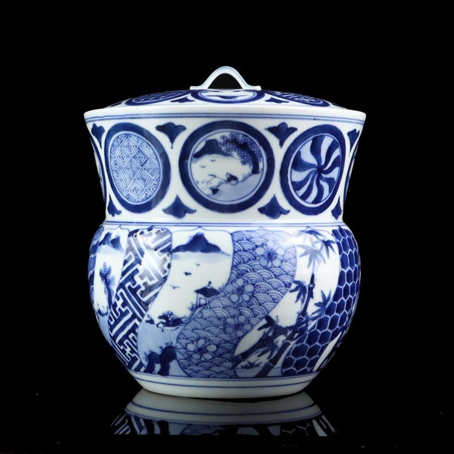 Y2904-4 茶道具 平安 春峰造 祥瑞丸文水指 共箱　　#14