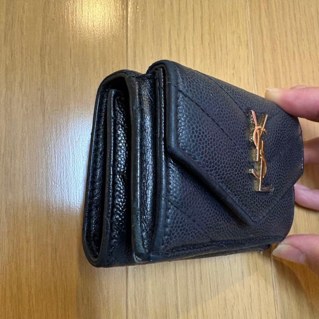 YSL イブサンローラン　ブラックレザー 三つ折り財布