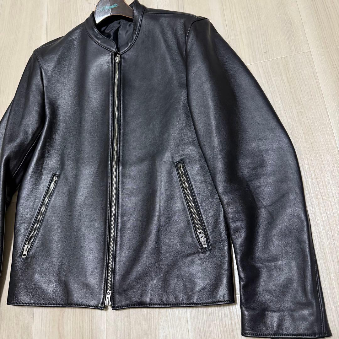 【美品】LIDnM リドム シングルライダースジャケット 羊革 ブラック L