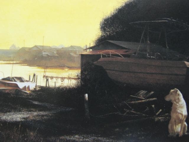 辻真砂、【湖畔暮色】、希少な画集画、新品高級額・額装付