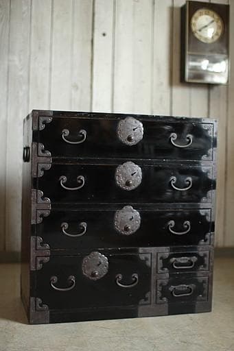 綺麗な丸金具 庄内手許箪笥　時代箪笥　古タンス　引き出し　家具　古家具