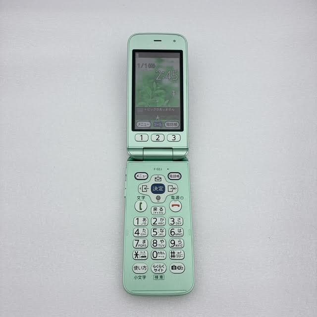 【美品】docomo F-02J らくらくホン SIMフリー ミントグリーン