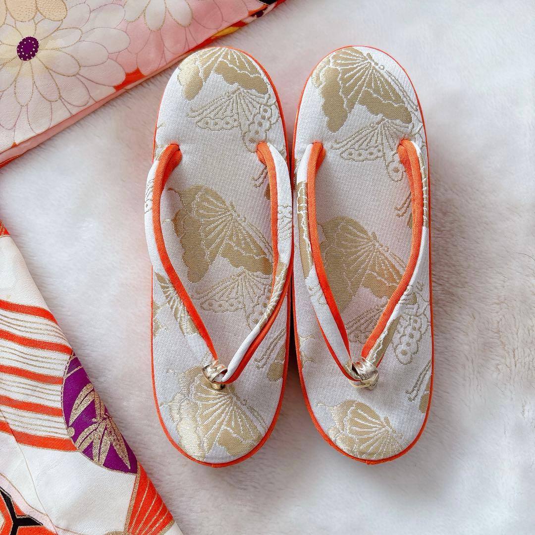 七五三　7歳　四つ身　子供着物　作り帯　女の子　長襦袢　フルセット　オレンジ