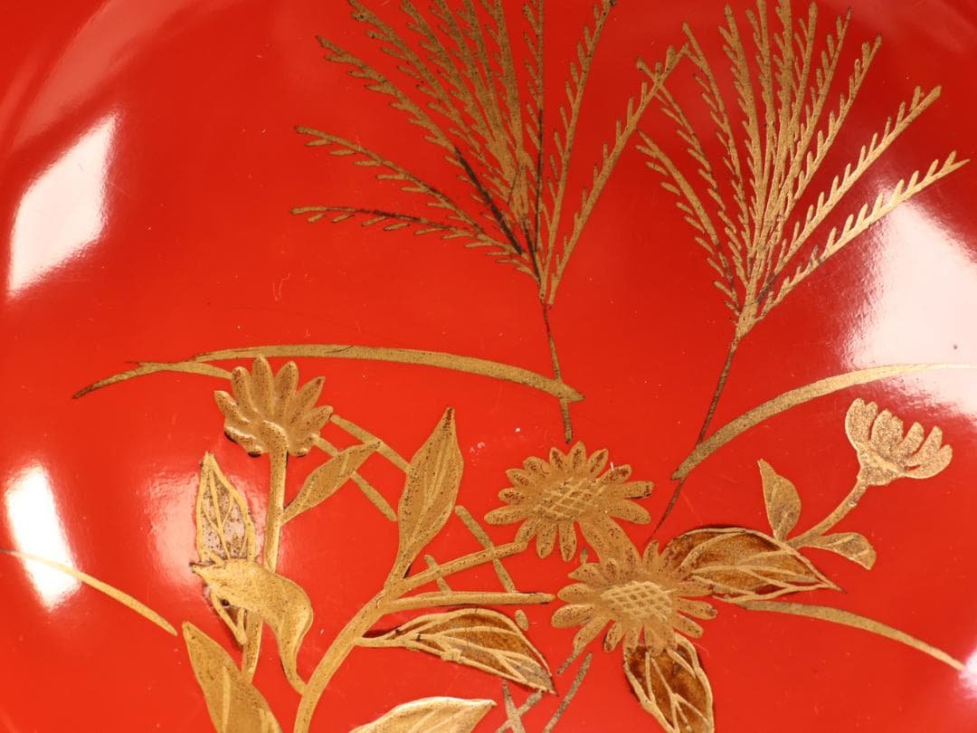 BK422　時代輪島塗　草花図金蒔絵　吸物椀　二客　木製　茶道具 懐石 菓子