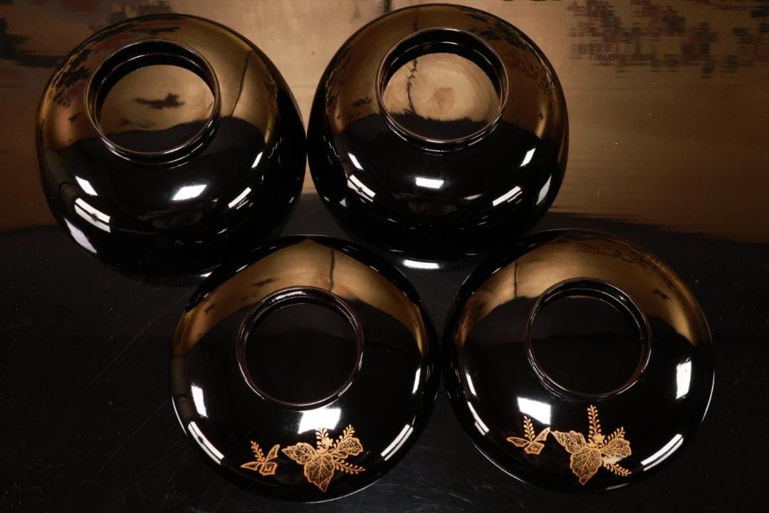 BJ132　時代輪島　加賀蒔絵　鶏図　吸物椀　二客　木製　茶道具 懐石 会席