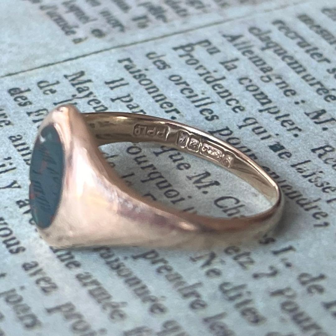 訳あり　英国　イギリス　ヴィンテージ　9k 9金　ブラッドストーンリング