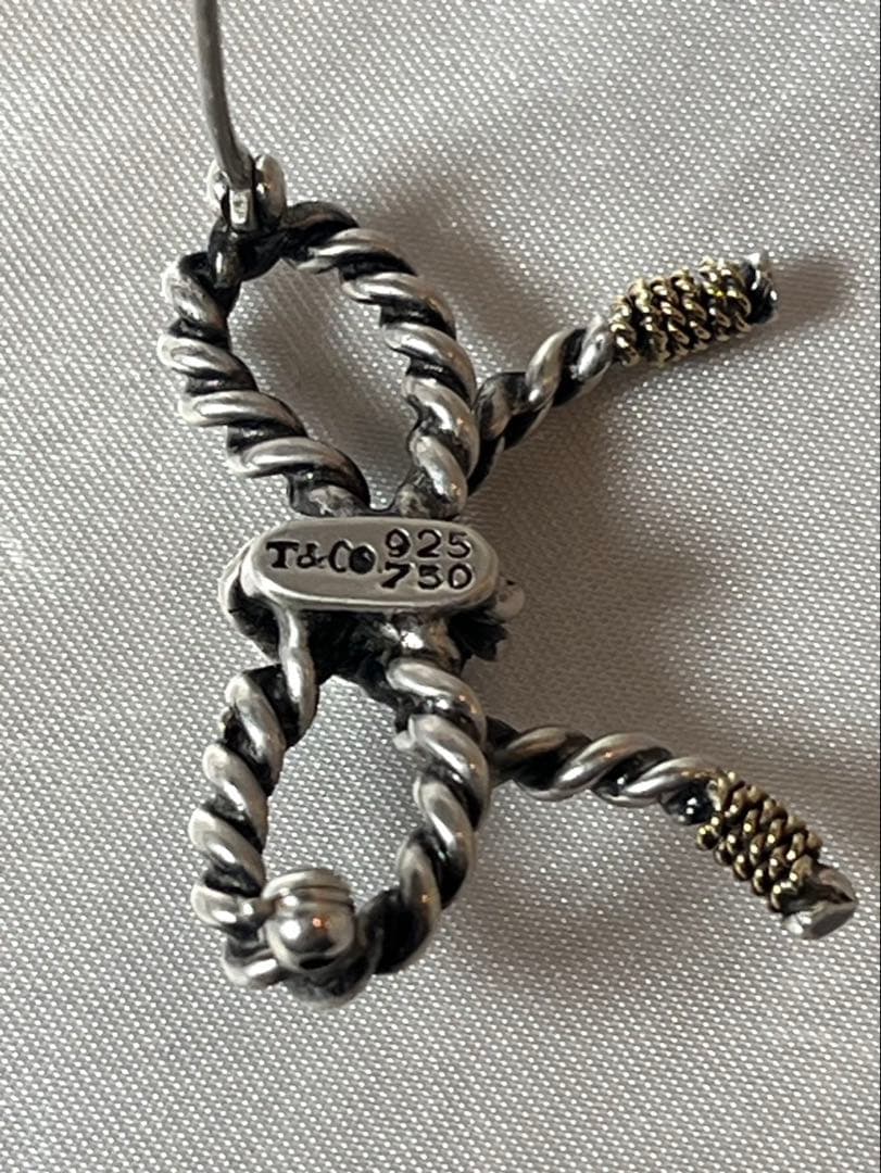 ティファニー　リボン　ブローチ　750/925 18金シルバー925 新品磨き済