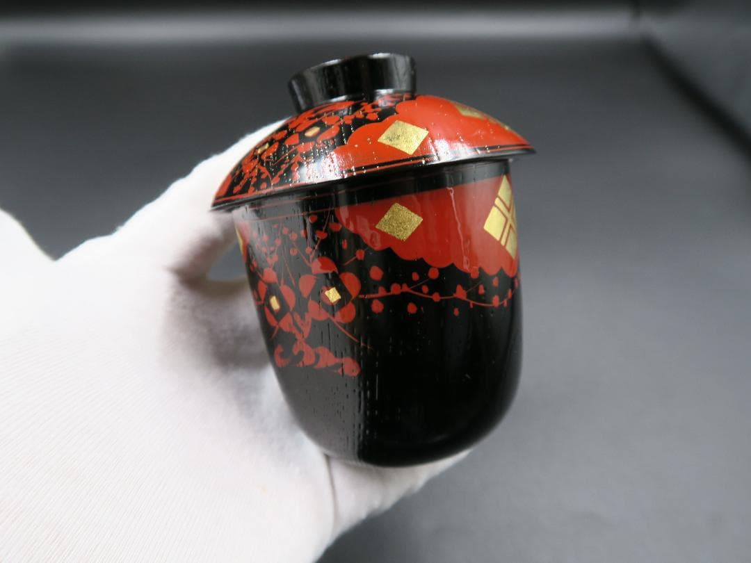 【輪島塗】小吸物椀 秀衡紋様 箸洗 濱田屋謹製 天然木 五客揃 共箱