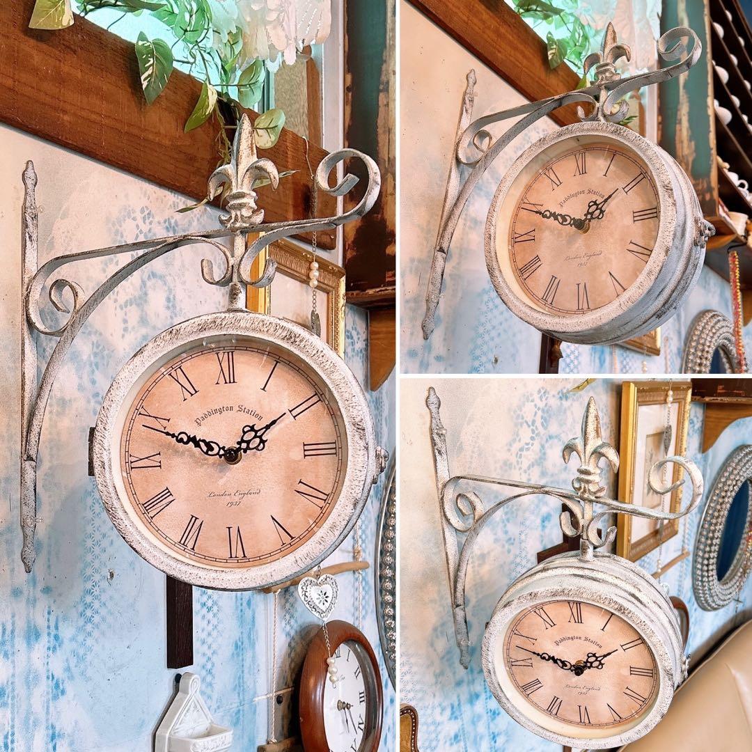 おしゃれな壁掛け時計 №.1 両面時計ウォールクロック アンティーク時計