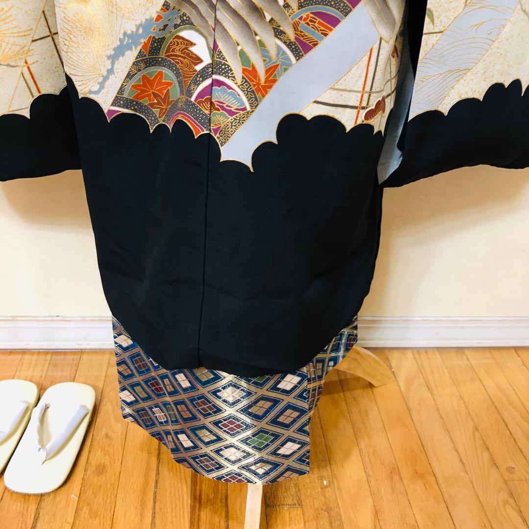 七五三 五歳‼️黒地にクリーム系 鷹 金箔金彩‼️完全フルセット‼️家から揃え無し