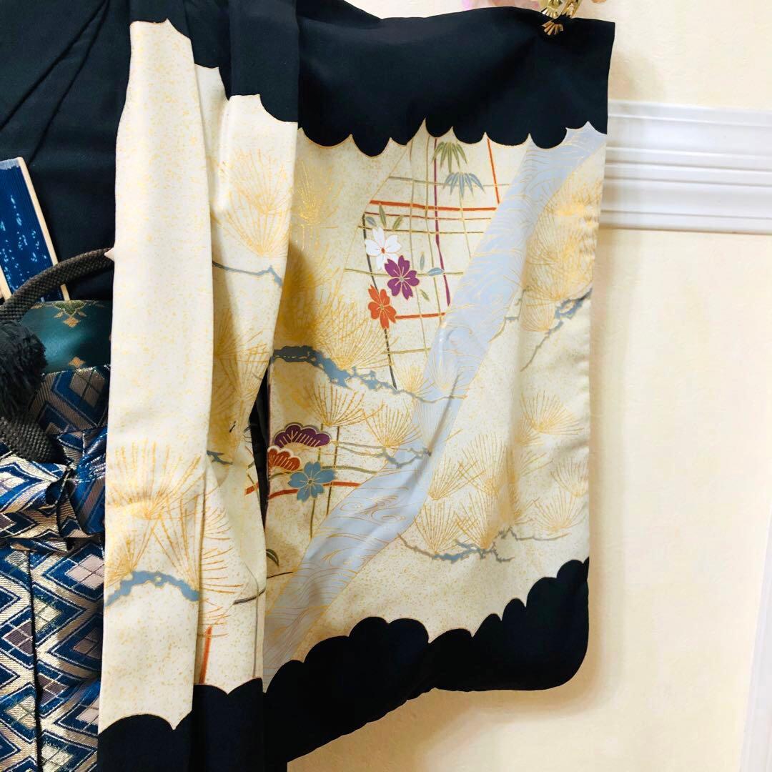 七五三 五歳‼️黒地にクリーム系 鷹 金箔金彩‼️完全フルセット‼️家から揃え無し