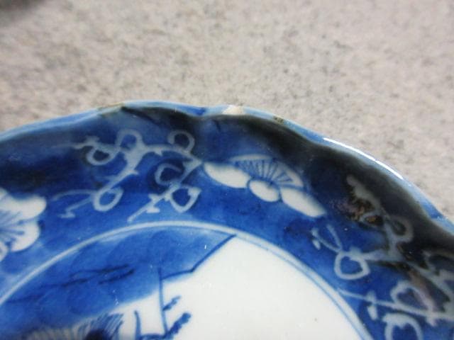 伊万里焼染付海辺風景図豆皿9枚 [B24940]