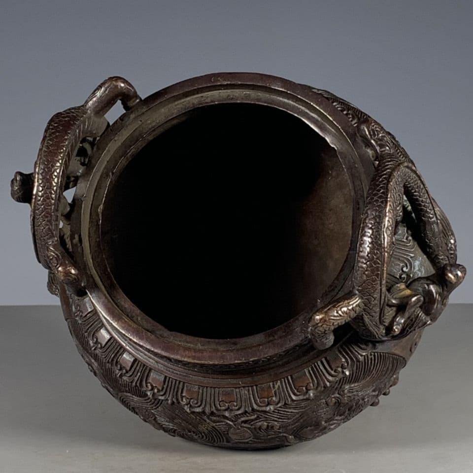 三足鼎 双耳九龍熏香炉 彫刻 置物 開運 金運 風水 工芸品 美術品