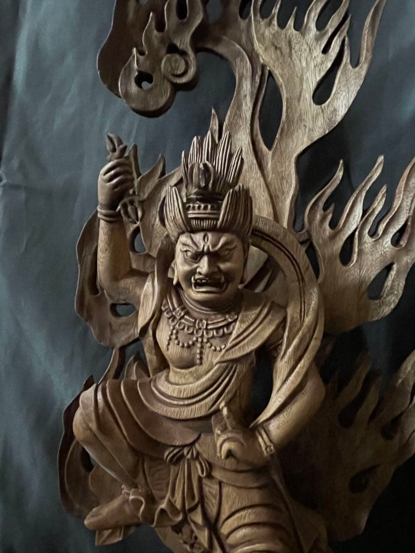 大型55cm 仏教工芸品　総楠製　井波彫刻　極上彫　木彫仏像　蔵王権限立像