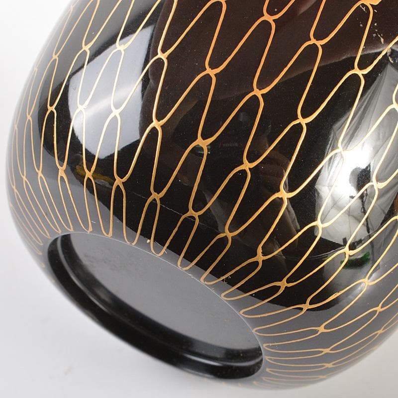 茶道具　山中塗　熊谷秀穂作　黒金網目蒔絵　中棗　共箱　V　R6783