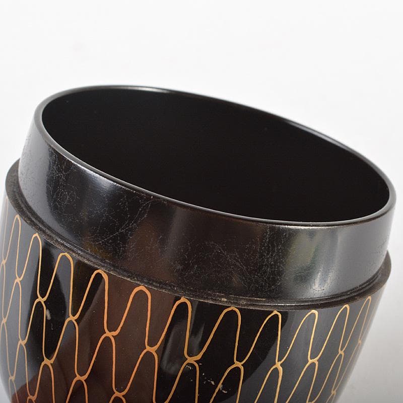 茶道具　山中塗　熊谷秀穂作　黒金網目蒔絵　中棗　共箱　V　R6783